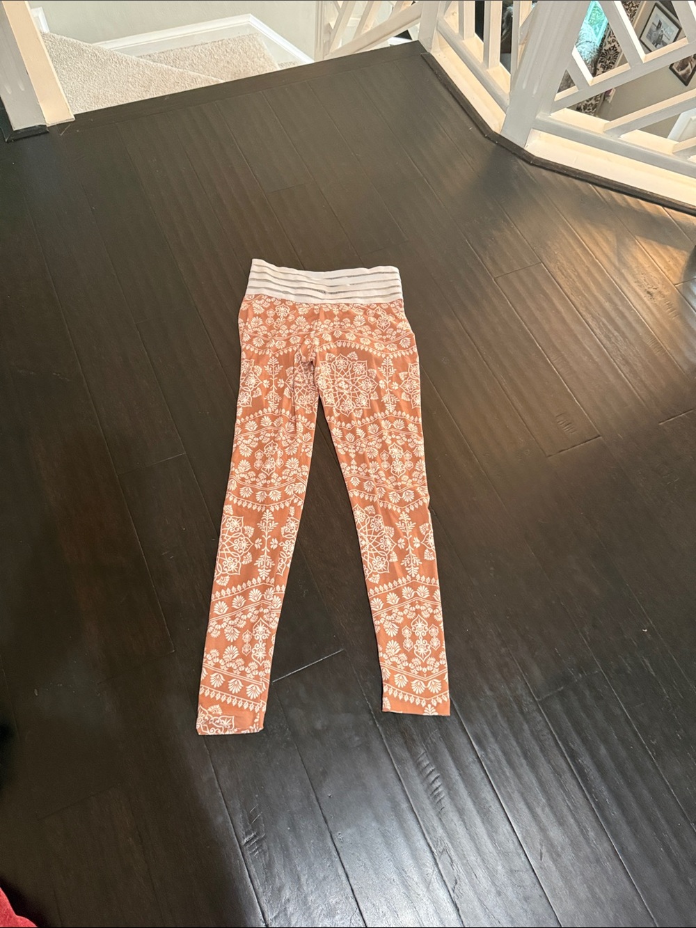 Cute Booty Lounge Rust Floral Print Leggings with Striped Waistband